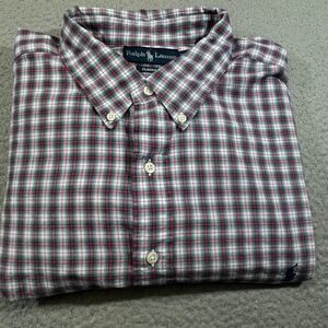 Polo Ralph Lauren Shirt Men 2XB Big 2X Red  Pony Long Sleeve Plaid Casual Preppy